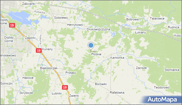 mapa Płoskie, Płoskie gmina Zabłudów na mapie Targeo