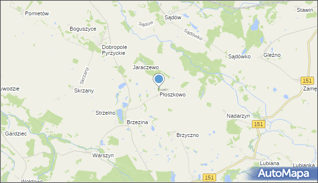 mapa Płoszkowo, Płoszkowo gmina Dolice na mapie Targeo