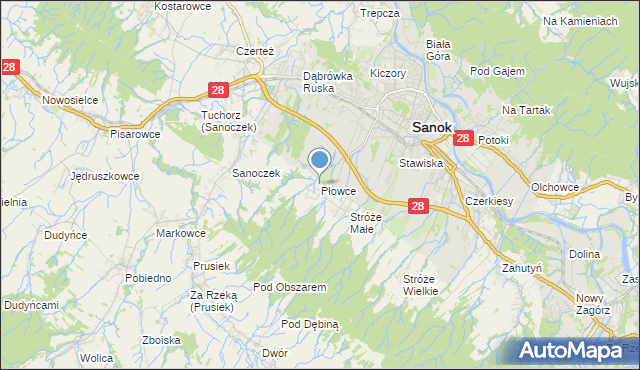 mapa Płowce, Płowce gmina Sanok na mapie Targeo