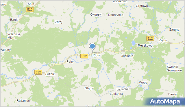 mapa Pluty, Pluty gmina Pieniężno na mapie Targeo