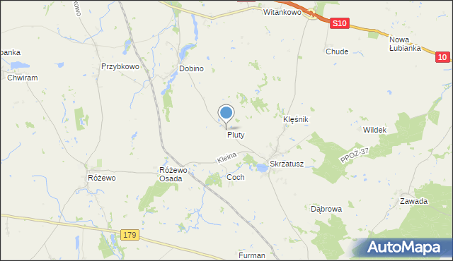 mapa Pluty, Pluty gmina Szydłowo na mapie Targeo