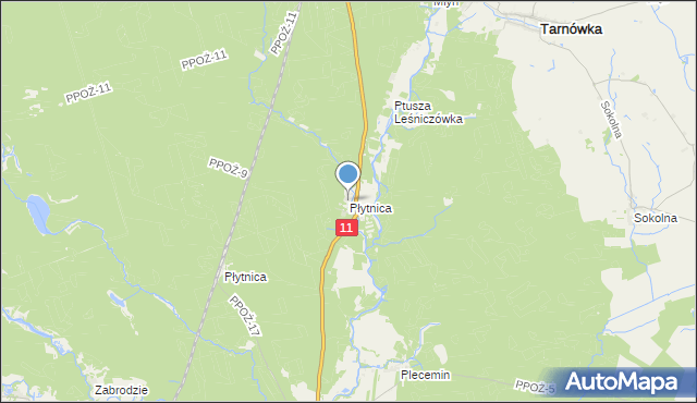 mapa Płytnica, Płytnica gmina Tarnówka na mapie Targeo