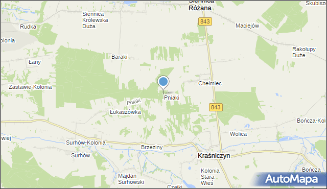 mapa Pniaki, Pniaki gmina Kraśniczyn na mapie Targeo