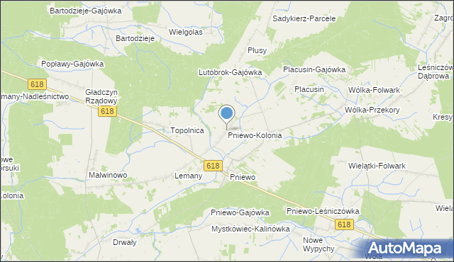 mapa Pniewo-Kolonia, Pniewo-Kolonia na mapie Targeo