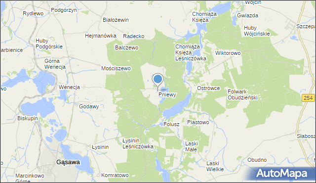 mapa Pniewy, Pniewy gmina Gąsawa na mapie Targeo