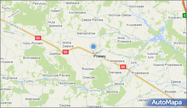 mapa Pniewy, Pniewy powiat grójecki na mapie Targeo