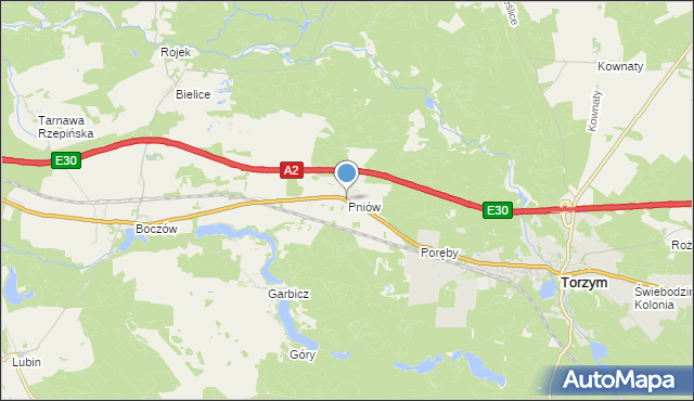 mapa Pniów, Pniów gmina Torzym na mapie Targeo