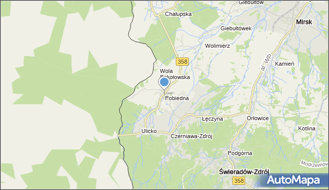 mapa Pobiedna, Pobiedna gmina Leśna na mapie Targeo
