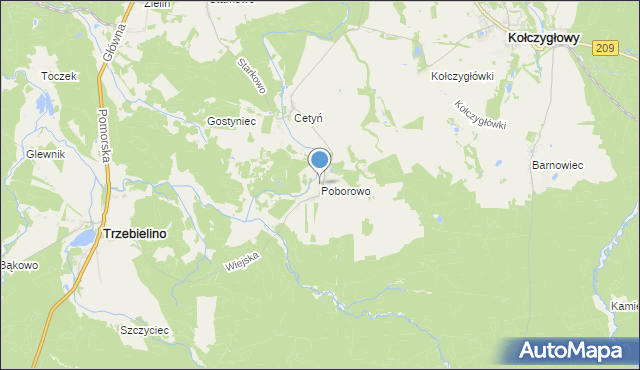 mapa Poborowo, Poborowo gmina Trzebielino na mapie Targeo