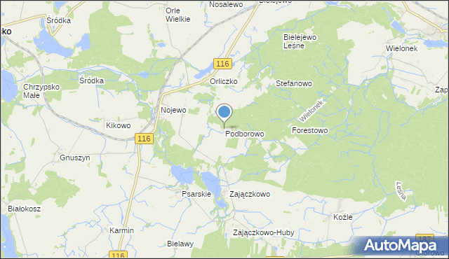 mapa Podborowo, Podborowo gmina Pniewy na mapie Targeo