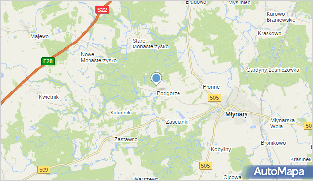 mapa Podgórze, Podgórze gmina Młynary na mapie Targeo