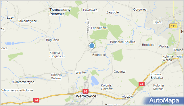 mapa Podhorce, Podhorce gmina Werbkowice na mapie Targeo