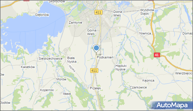 mapa Podkamień, Podkamień gmina Nysa na mapie Targeo