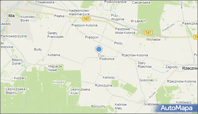 mapa Podkońce, Podkońce gmina Rzeczniów na mapie Targeo