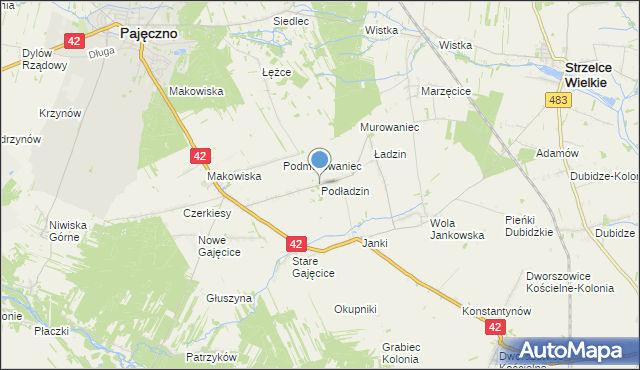 mapa Podładzin, Podładzin na mapie Targeo