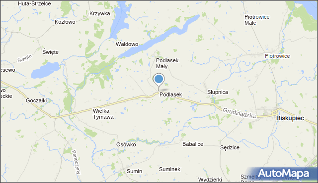mapa Podlasek, Podlasek gmina Biskupiec na mapie Targeo
