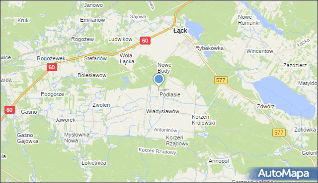 mapa Podlasie, Podlasie gmina Łąck na mapie Targeo
