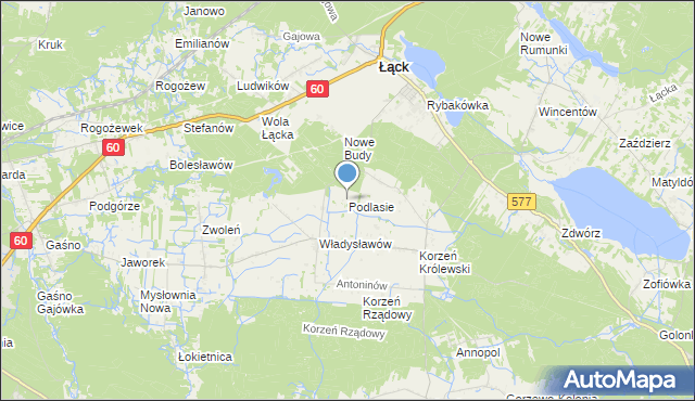 mapa Podlasie, Podlasie gmina Łąck na mapie Targeo