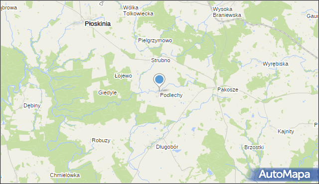 mapa Podlechy, Podlechy gmina Płoskinia na mapie Targeo