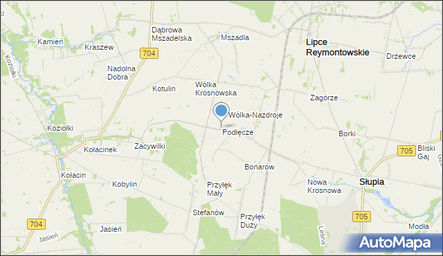 mapa Podłęcze, Podłęcze gmina Słupia na mapie Targeo