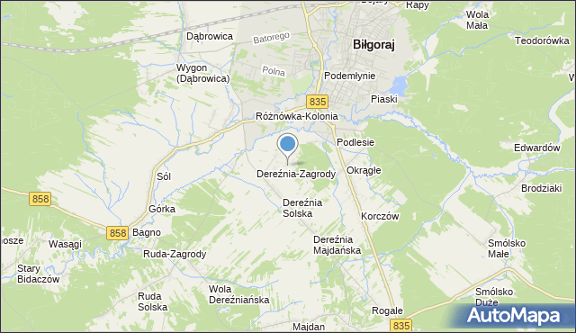 mapa Podlesie, Podlesie gmina Biłgoraj na mapie Targeo