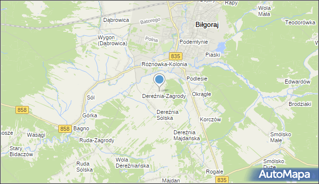 mapa Podlesie, Podlesie gmina Biłgoraj na mapie Targeo