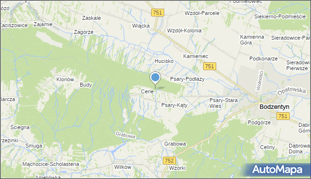 mapa Podlesie, Podlesie gmina Bodzentyn na mapie Targeo