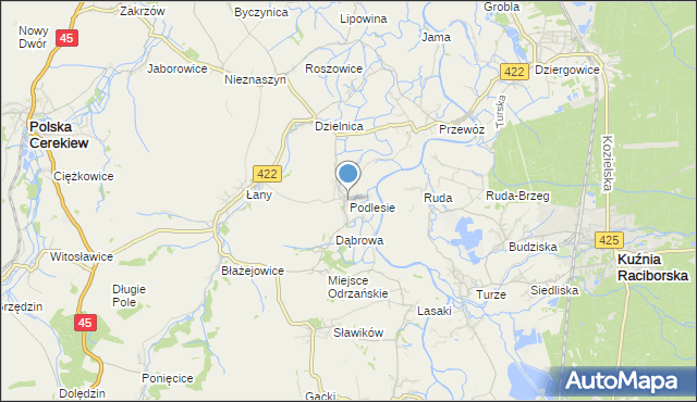 mapa Podlesie, Podlesie gmina Cisek na mapie Targeo