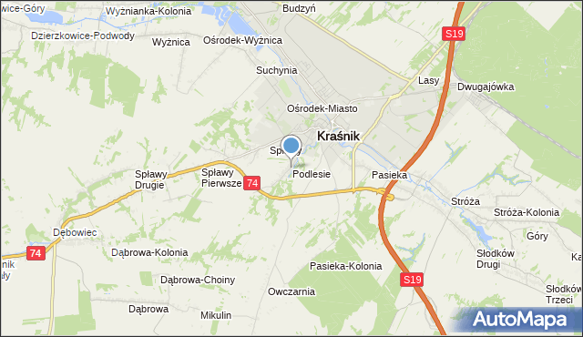 mapa Podlesie, Podlesie gmina Kraśnik na mapie Targeo