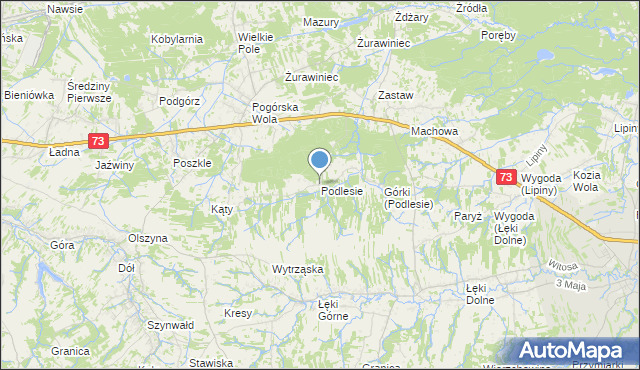 mapa Podlesie, Podlesie gmina Pilzno na mapie Targeo