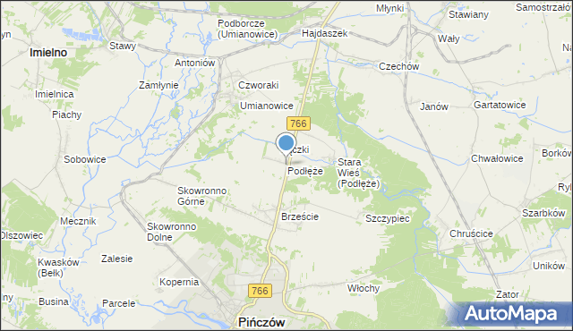 mapa Podłęże, Podłęże gmina Pińczów na mapie Targeo