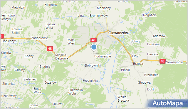 mapa Podmieście, Podmieście gmina Głowaczów na mapie Targeo