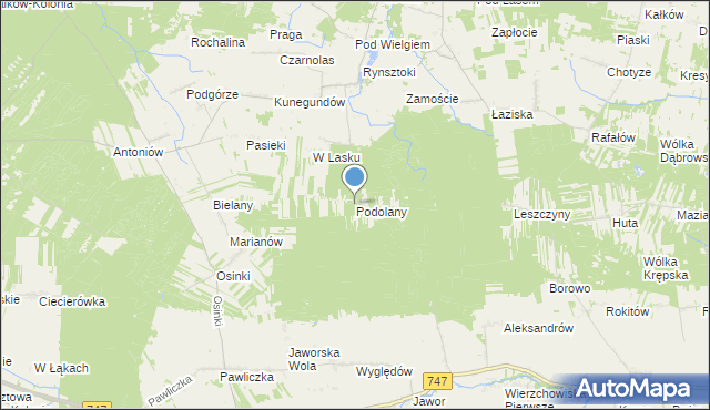 mapa Podolany, Podolany gmina Ciepielów na mapie Targeo