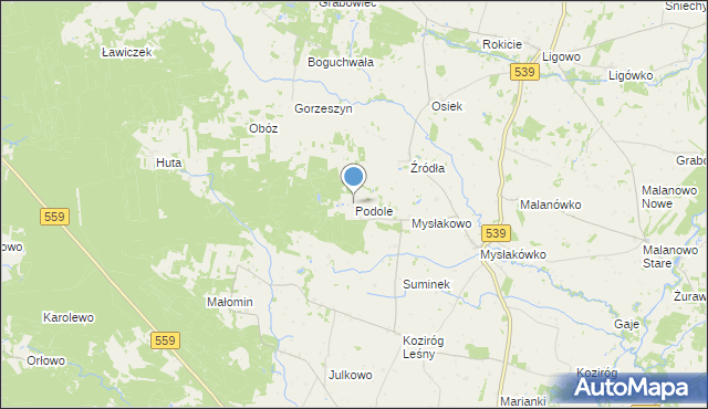 mapa Podole, Podole gmina Tłuchowo na mapie Targeo