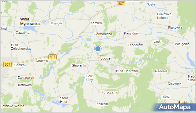 mapa Podosie, Podosie gmina Krzywda na mapie Targeo