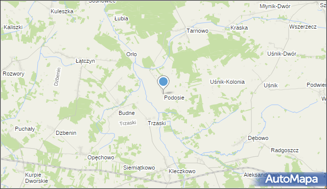 mapa Podosie, Podosie gmina Miastkowo na mapie Targeo