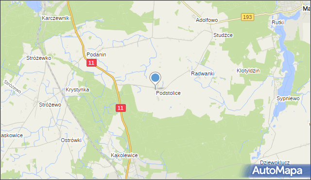 mapa Podstolice, Podstolice gmina Budzyń na mapie Targeo