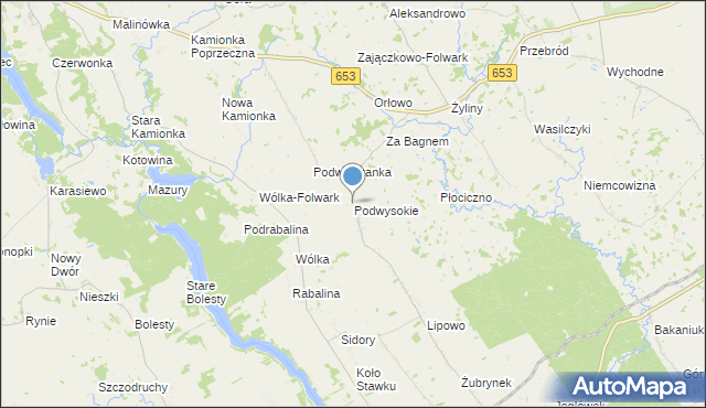 mapa Podwysokie, Podwysokie gmina Raczki na mapie Targeo