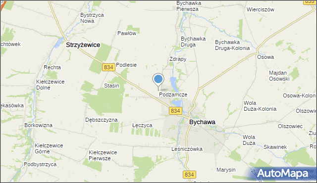 mapa Podzamcze, Podzamcze gmina Bychawa na mapie Targeo