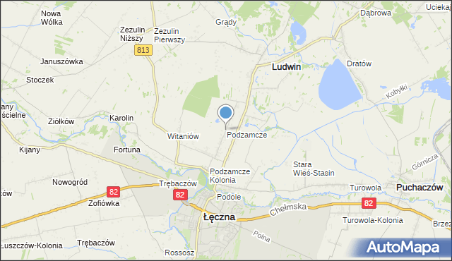 mapa Podzamcze, Podzamcze gmina Łęczna na mapie Targeo