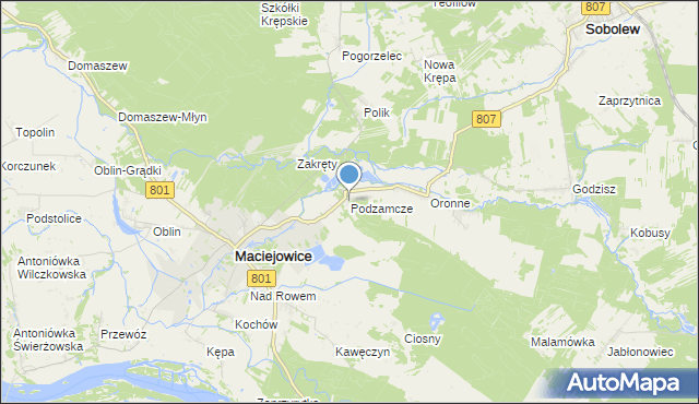mapa Podzamcze, Podzamcze gmina Maciejowice na mapie Targeo
