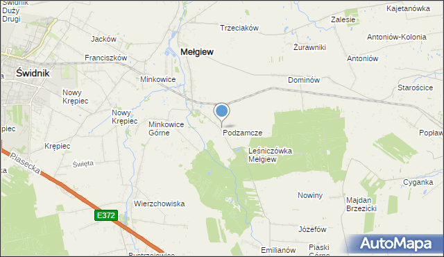 mapa Podzamcze, Podzamcze gmina Mełgiew na mapie Targeo