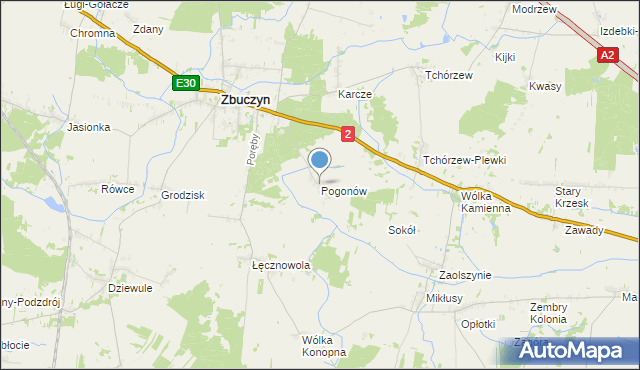 mapa Pogonów, Pogonów gmina Zbuczyn na mapie Targeo