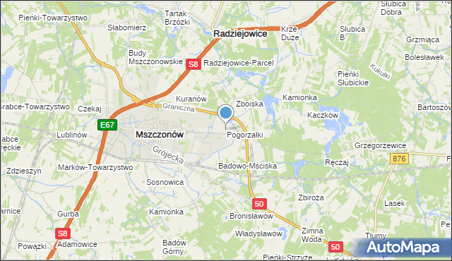 mapa Pogorzałki, Pogorzałki gmina Mszczonów na mapie Targeo