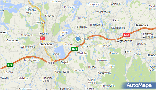 mapa Pogórze, Pogórze gmina Skoczów na mapie Targeo