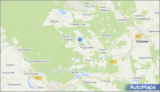 mapa Pogorzelec, Pogorzelec gmina Maciejowice na mapie Targeo