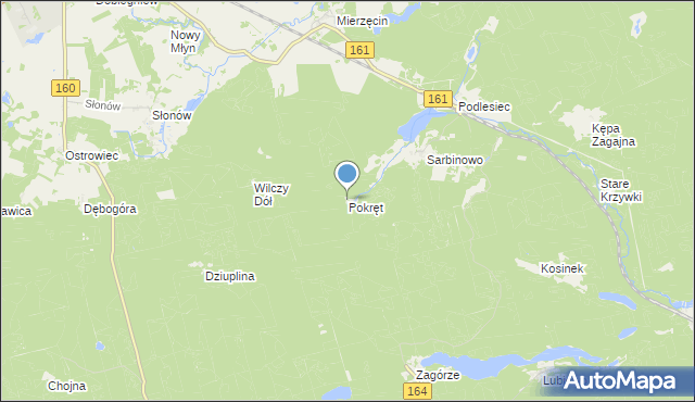 mapa Pokręt, Pokręt gmina Dobiegniew na mapie Targeo
