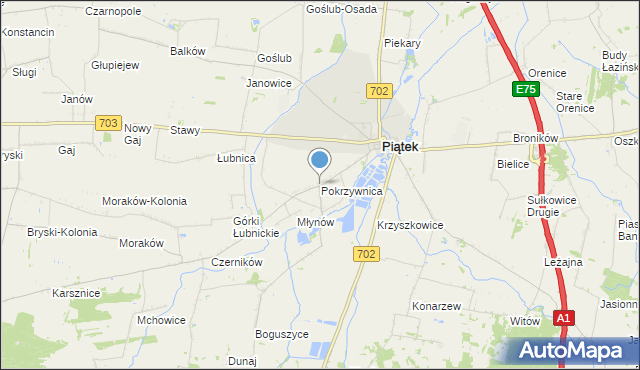 mapa Pokrzywnica, Pokrzywnica gmina Piątek na mapie Targeo