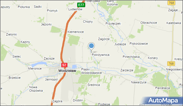 mapa Pokrzywnica, Pokrzywnica gmina Wodzisław na mapie Targeo