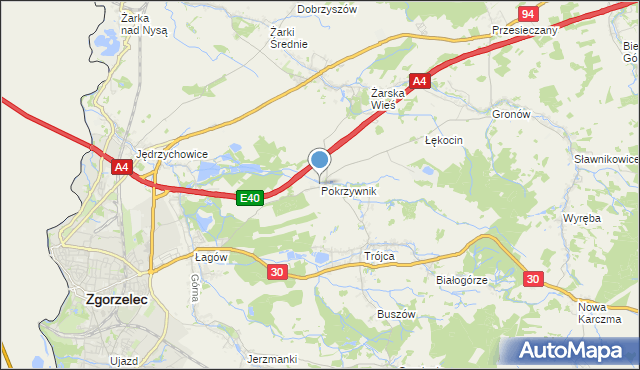 mapa Pokrzywnik, Pokrzywnik gmina Zgorzelec na mapie Targeo